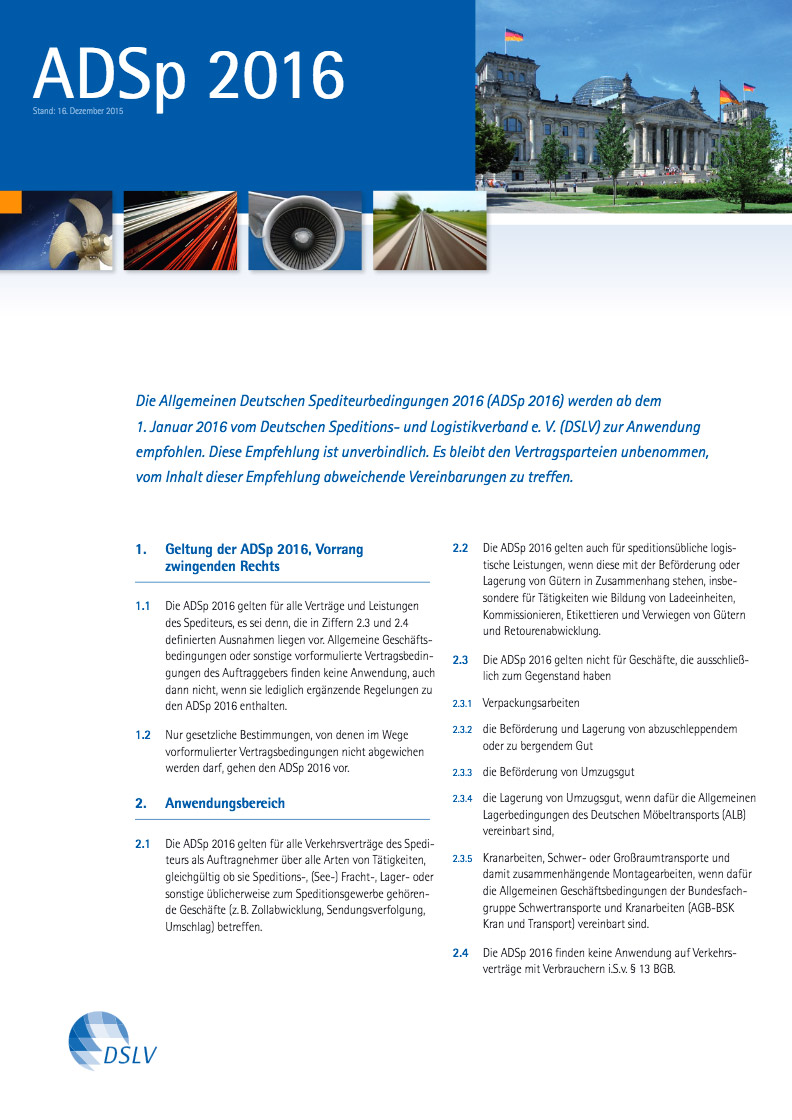 Allgemeine Deutsche Spediteurbedingungen 2016